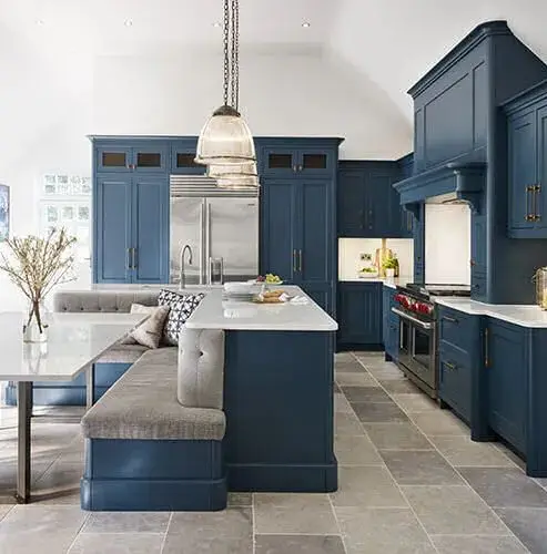 2024 Hot Selling Custom Design Navy Blue Color Door Panel Solid Wood Modular Kitchen Cabinet