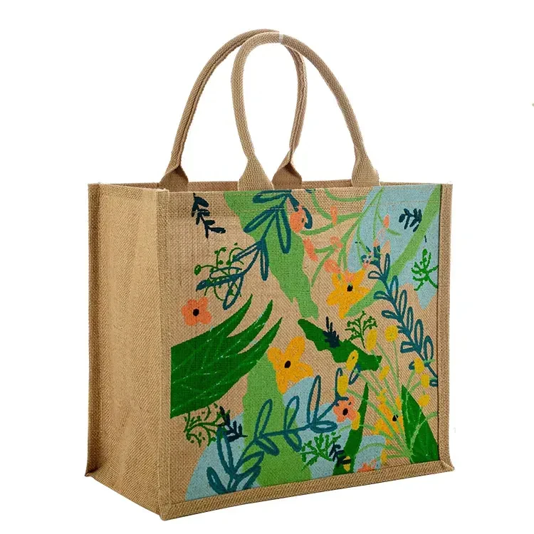 Custom Wholesale Customizing Printed Eco Friendly Fashion Reusable Burlap Gift Beach Tote Bag Grocery Shopping Jute Bags