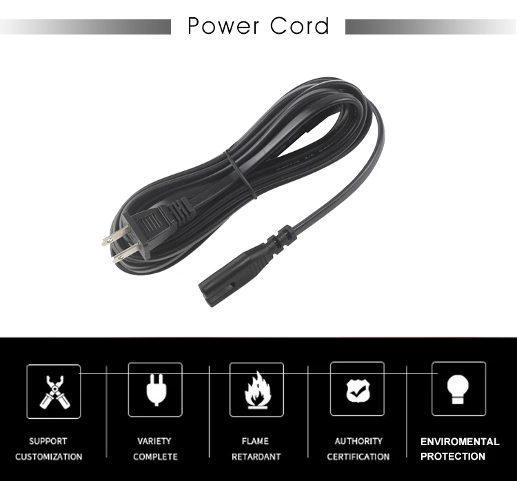 Flat Usa Nema 1-15P Iec 60320 2Pin American Extension 2 Prong Nema-1-15P to Iec320-C7 Plug C7 Polarized Power Cord