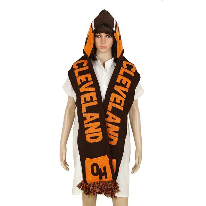 Фабричный акриловый жаккардовый шарф футбольный трикотажный веер с капюшоном и карманами