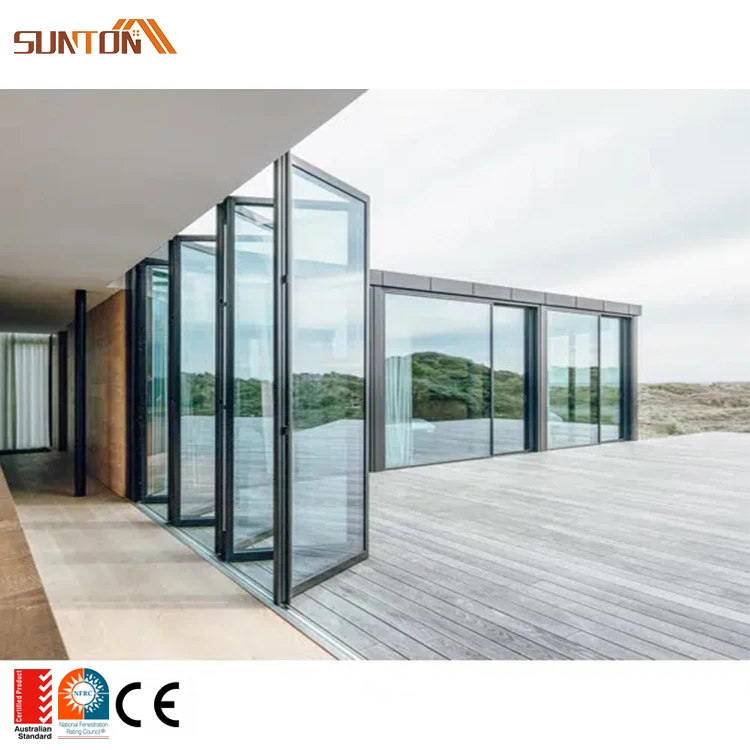 Factory Price Outdoor Metal Movable Bi Fold Doors Exterior Patio Weatherproof Aluminum Glass Sliding Folding Partition Door