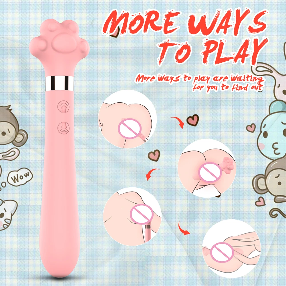 Free Custom Box Cat Claw Double Vibrator Silicone Soft Really Cute Waterproof Stick Masturbation Sex Toy Vaginal Massager