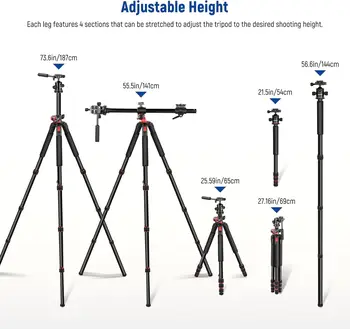 NEEWER 73.6" Horizontal Tripod with Multi Angle Center Column Heavy Duty Aluminum Camera Tripod Monopod detail image