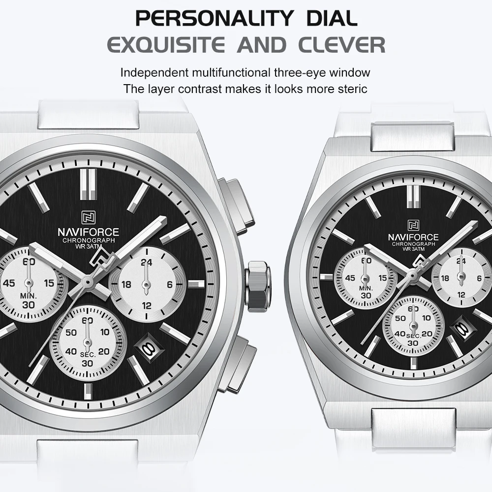 NAVIFORCE NF8048G/L Chronograph Stainless Steel Bracelet Couple 8048 Brand Women Watch Quartz Men Wristwatch Lover's Watches