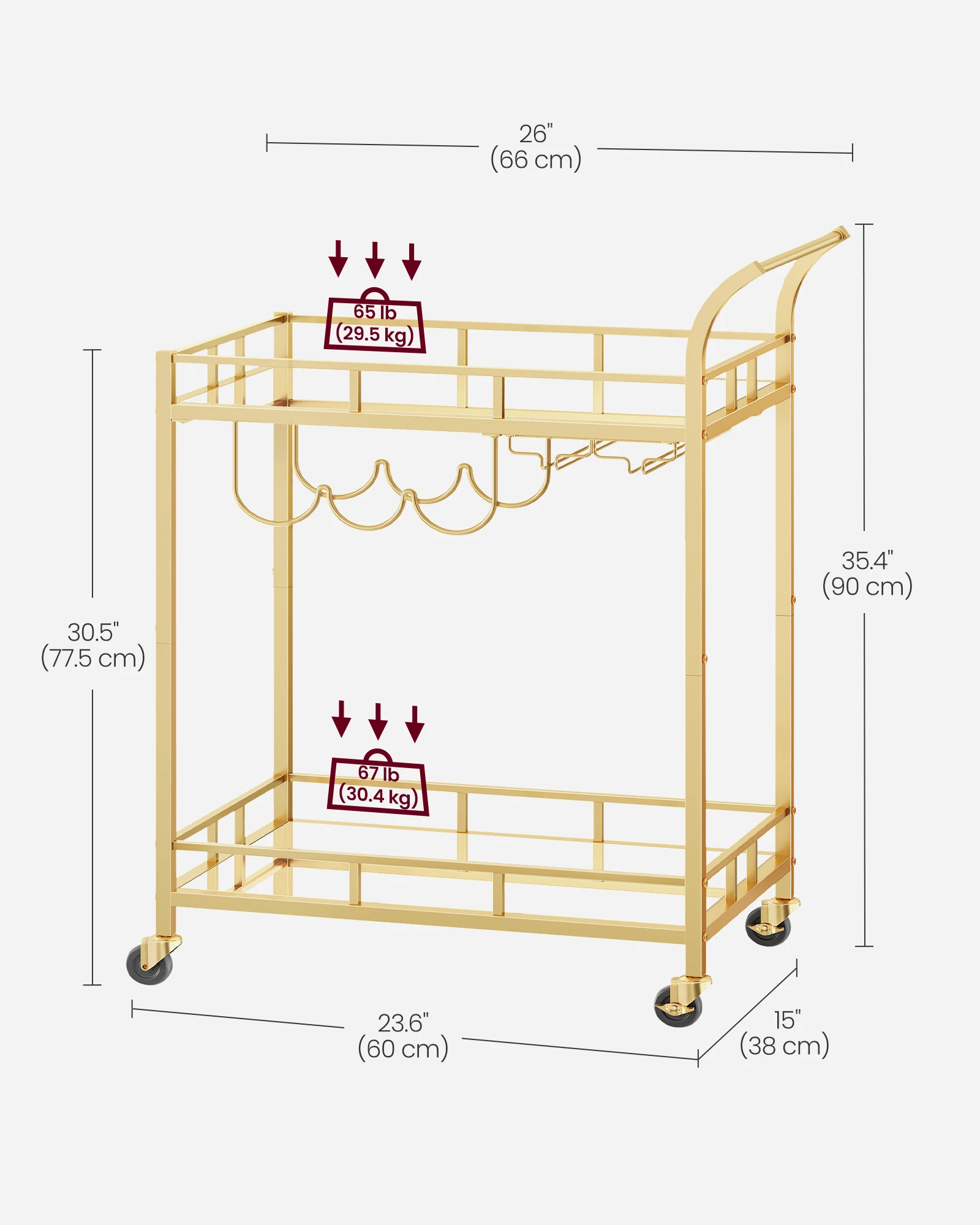 VASAGLE Cocktail Alcohol Trolley for Kitchen Dining Living Room Outdoor Serving Trolley  2 Tier Bar Cart With Wine Bottle Racks