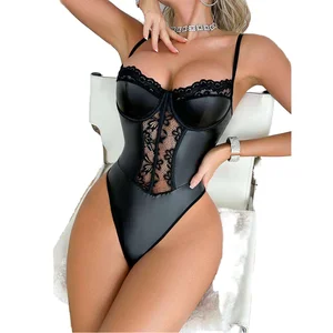 Sexy Purple Lace Bustier Erotic Lingerie Set Women Bra Panty 3pcs See Thong Underwear Stockings Breathable Mesh 1523