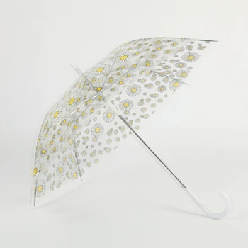 Transparent Umbrella Cute Pattern Small Daisy Flowers Clear Umbrella Plastic Handle