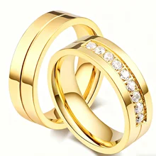 Wholesale Fashion Rings Trendy 18K Gold Silver Inlay Zircon Titanium Stainless Steel Ring for Men Couple Wedding