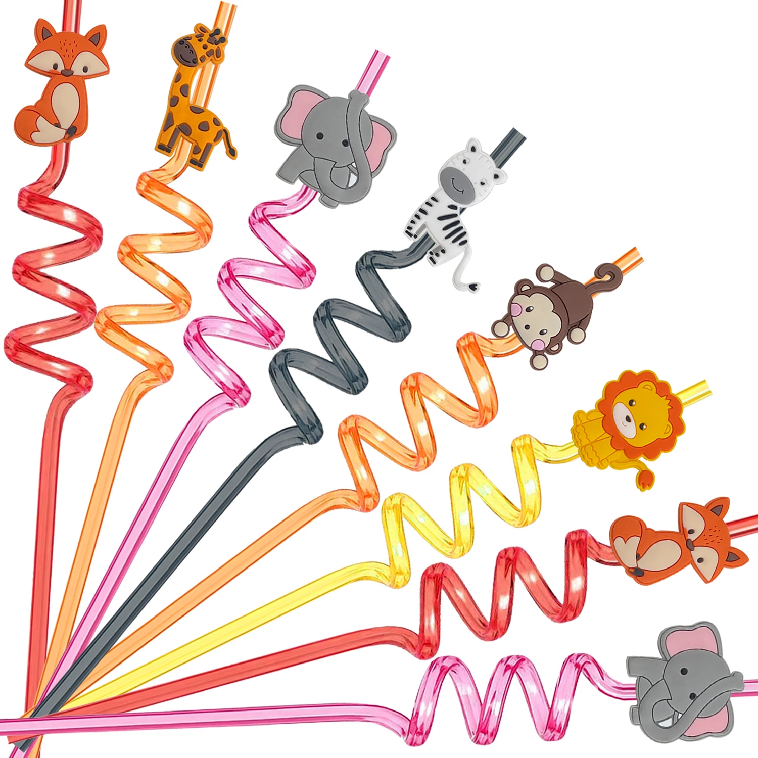 Silicone Rubber Forest Animal Drinking Straws Jungle Safari Animals