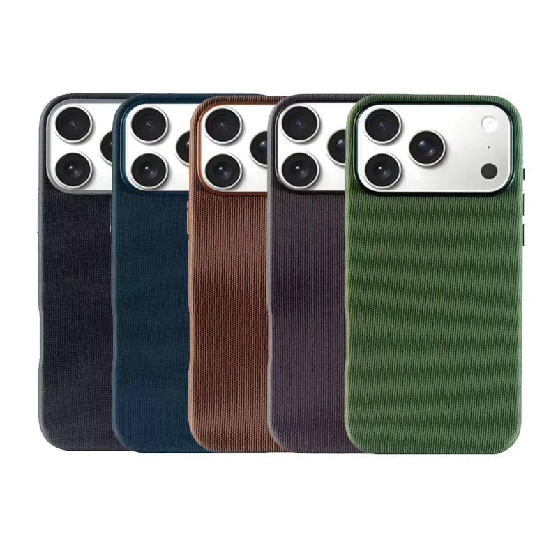 product customized woven fabric techwoven pu leather phone case with magnetic for iphone 17 pro max tech woven back cover with ai button-3