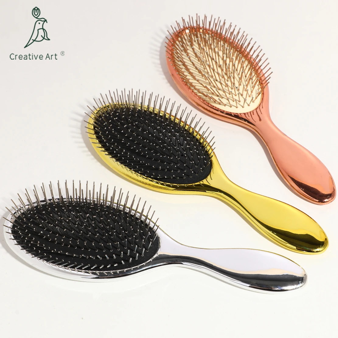 Custom Logo High Quality Boar Bristles Hair Brush Steel Metal Pin