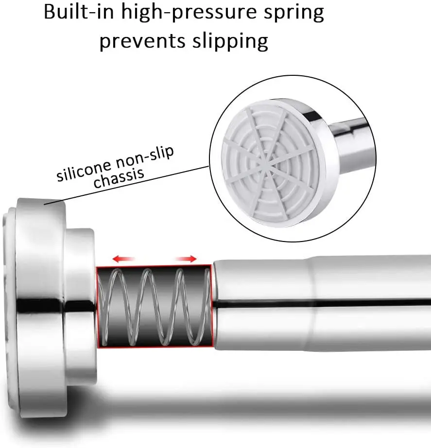 Custom Stainless Steel Spring Tension Bathroom Rod Shower Curtain Rail