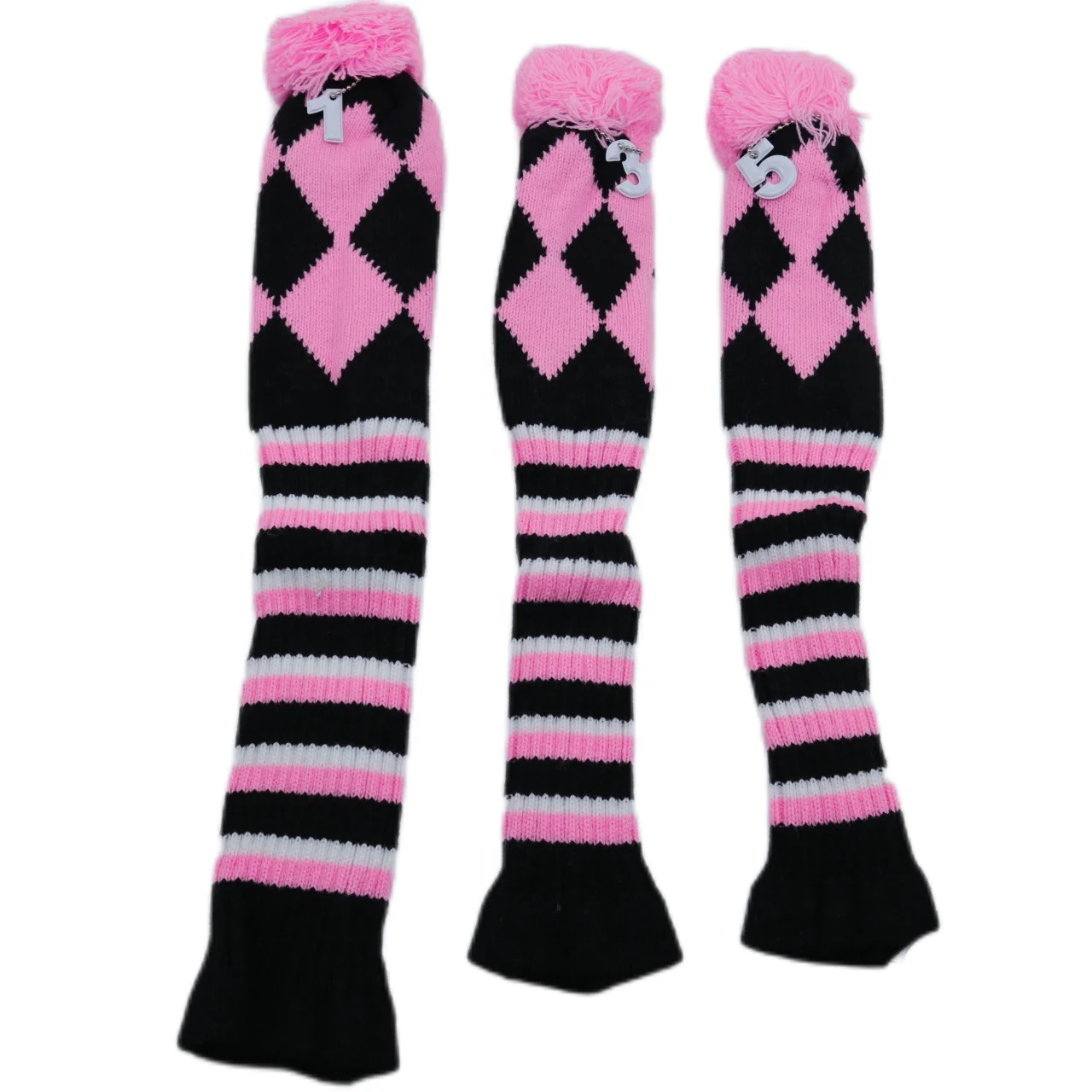 3 Pieces/Set Golf Rhombus Pattern Knitted Driver Fairway Wood Hybrid 1 3 5 Wood Golf Knit Headcover
