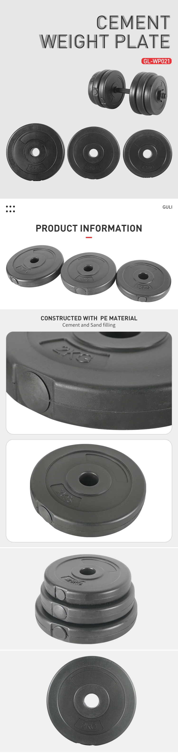 Custom Plastic Cement Dumbbell Weight Plates Barbell Sand Filled Weight