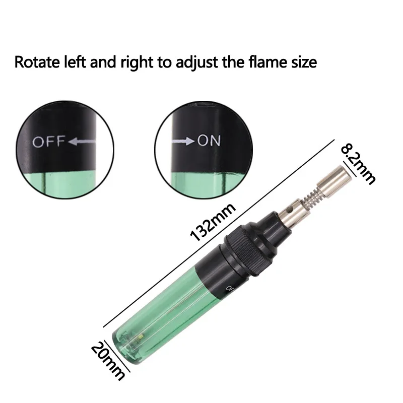 Mini Gasbrander + Soldeerbout – Draadloze Butaangaspen, 1300°C Vlam, Instelbaar – Zakformaat, 8 Ml Brandstoftank – Groen, Ideaal Voor Precisiewerk