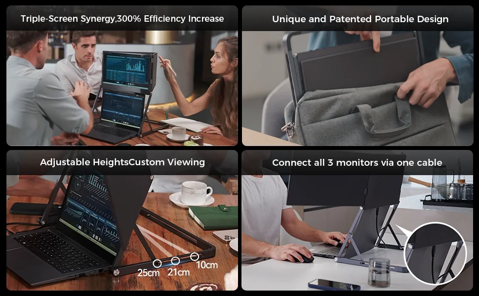 Triple Portable Monitor for Laptop - TriCreate 15.6