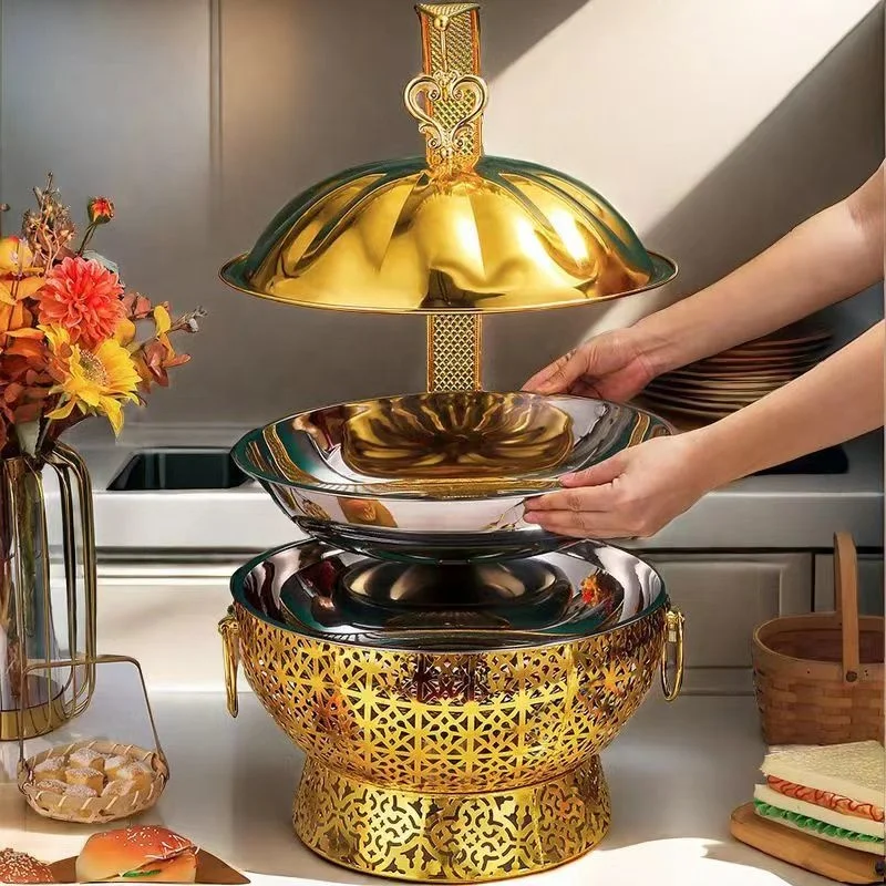 Gold Round Hanging Hot Pot for Hotels and Restaurants Food and Beverage Heater Buffet Hot Pot Restaurant Supplies Equipment