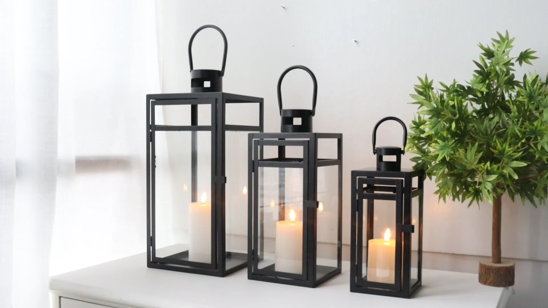 Modern Large Black Lantern Garden Hanging Metal Candle Holder Home Outdoor Decorative Lanterns