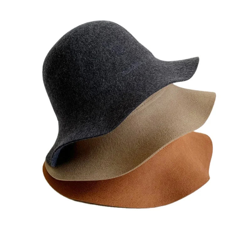 Wholesale Logo Spring Unisex Wide Brim Wave Bucket Felt Hat Designer Fedora Hats for Men and Women