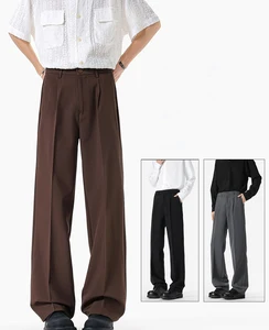 Spring and Summer Men's Suit Pants Casual Thin Straight Leg Trousers Business High Waist Italian Paris Button Trousers