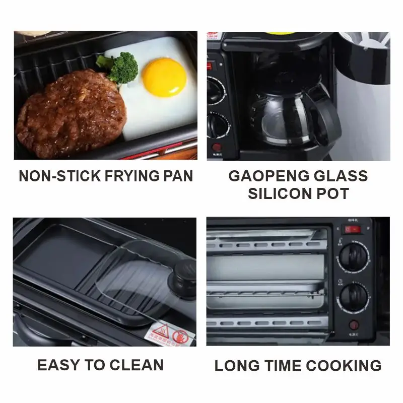 Multifunction Electric 3-in-1 Breakfast Bread bakery Maker Mini Breakfast Machine Coffee Brewer Griddle Suitable Home Use Oven