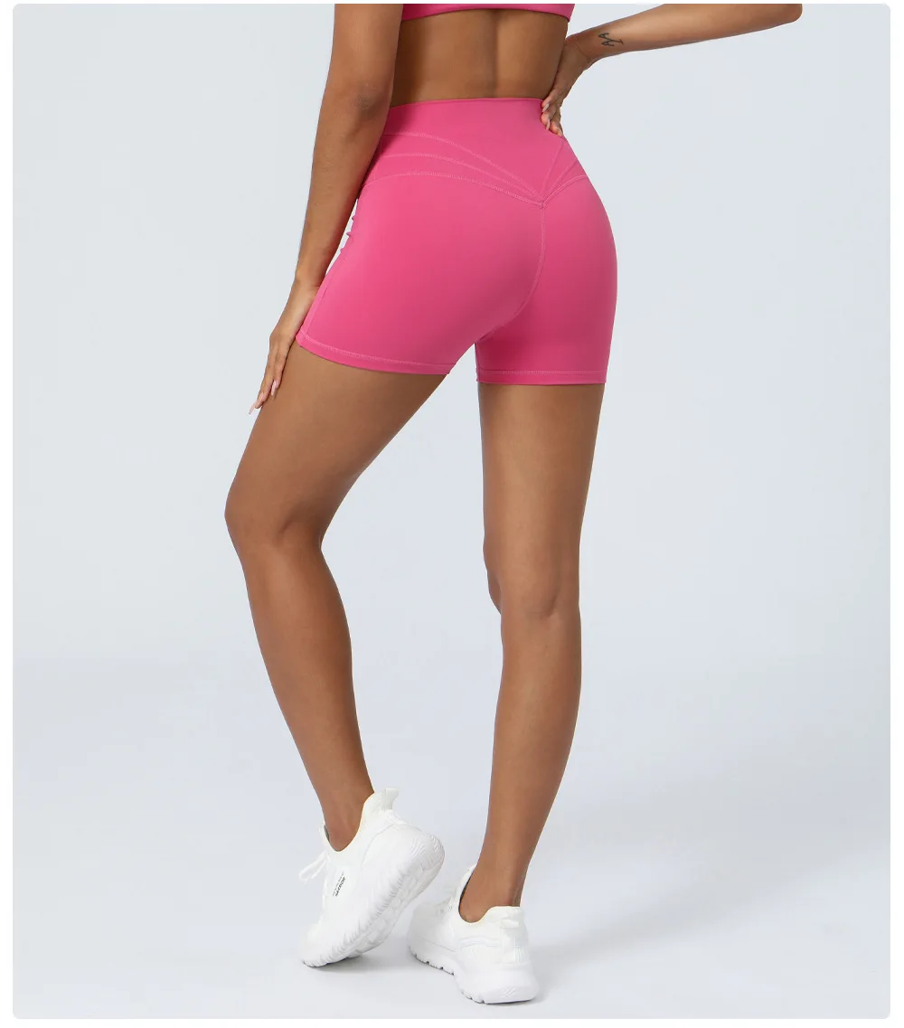 Women Cross Waist V Hip Line Running Short Pants Fitness Yoga Biker