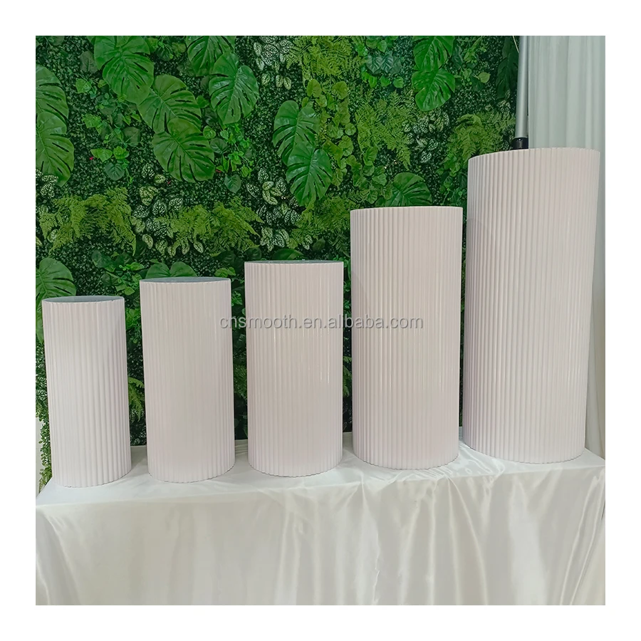 5pcs Stackable Round Pleated Wave Cylinder Plinth Wedding Birthday Decoration Metal Column Cake Display Plinth Stand