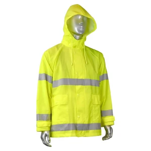Hot Sale Polyester Outdoor Work Custom Men Security Hi Vis Yellow Reflective Safety High Visibility Waterproof Rain Jacket