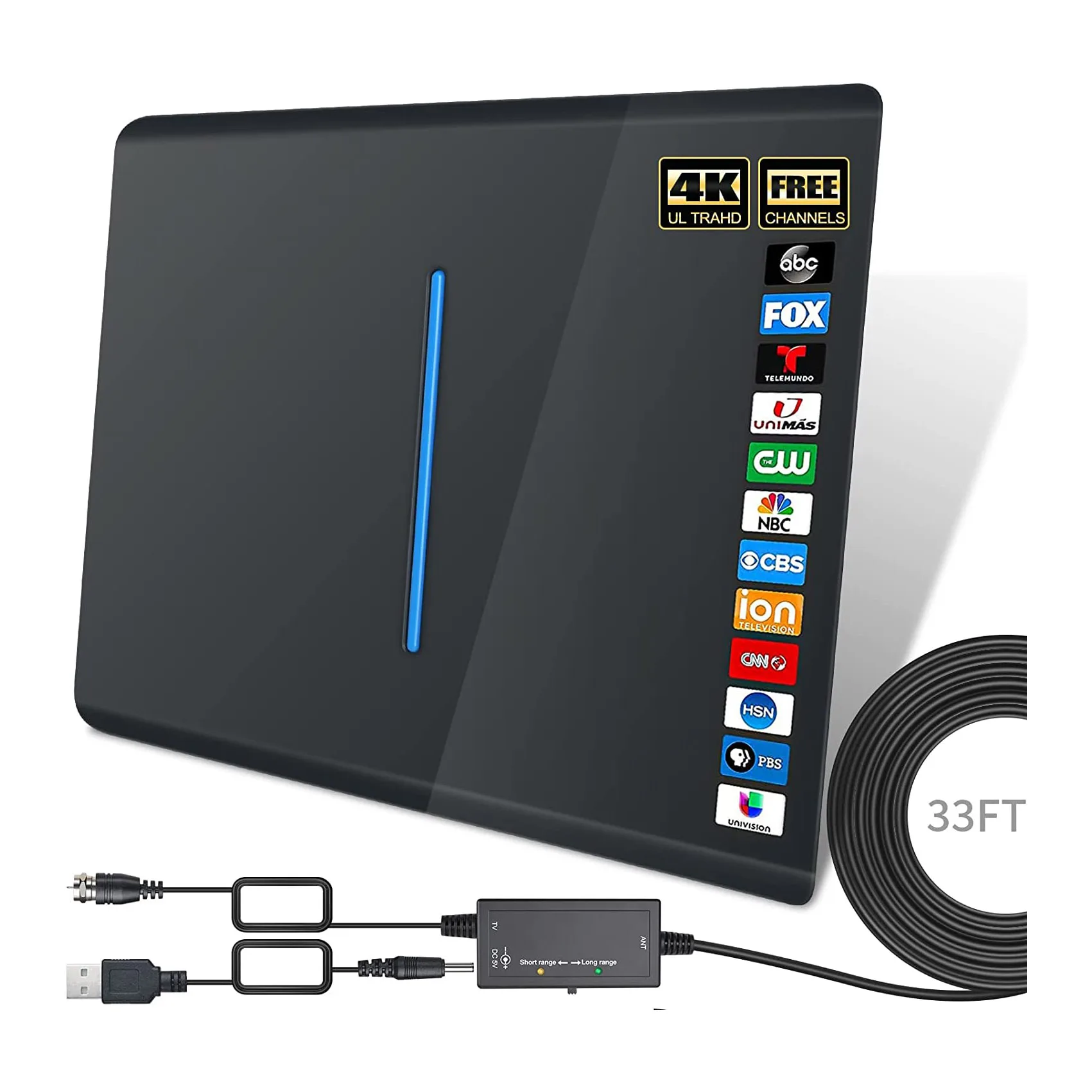 2019 New Indoor Amplified Digital TV Antenna 120 Miles Range with Amplifier Signal Booster Free Local Channels with 18 FT Coaxial Cable HDTV Antenna 4K 1080p 