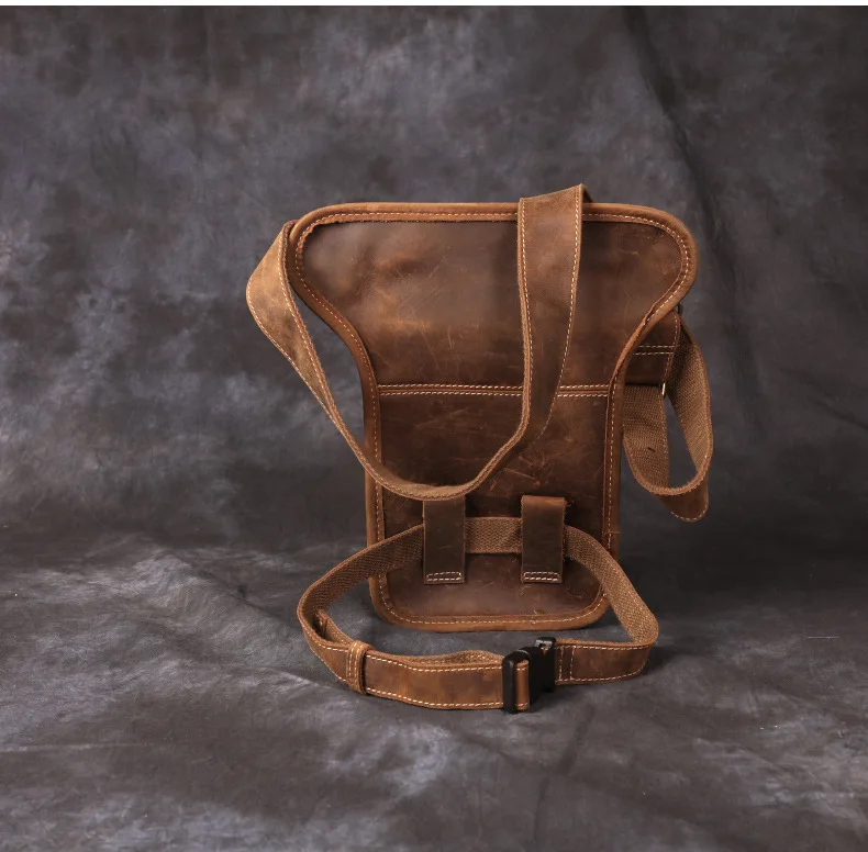 Vintage Genuine Crazy Horse Leather Waist Bag for Men Cowhide Motorcycle Crossbody Leg Saddlebags & Luggage