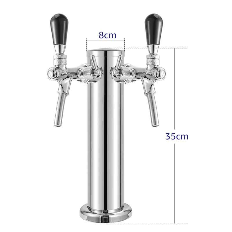 Dual Beer Faucet Tap Kegerator Tower With Beer Drip Tray,3'' Dia