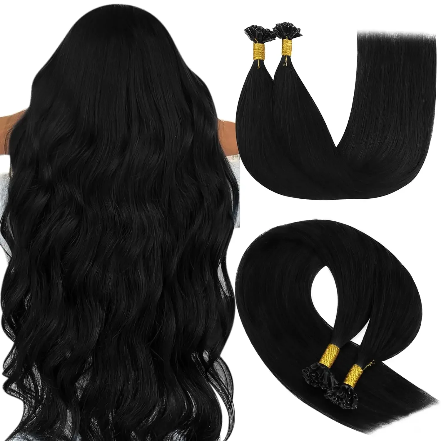 Extensii de păr drepte cu vârf în U, 100% păr uman real, 16-26 inci, 50 g, extensii de păr Fusion, culoare 1B negru, pentru salon, de înaltă calitate_voghion.com