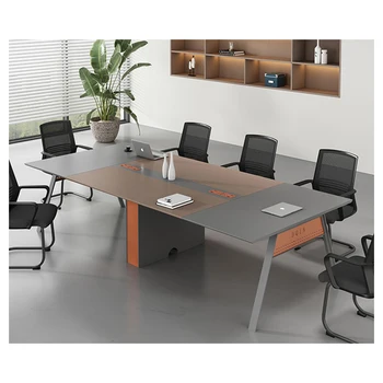 Modern Simple Cheap Conference Long Wood Metal Desk Negotiation Large Office Room 8 Person Table and Chair
