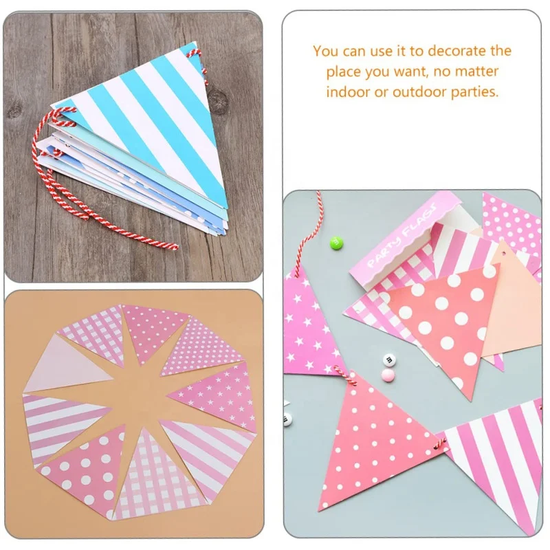 Happy Birthday Banner Colorful Triangle Cardpaper Flags Lovely Birthday Flag Pennant String Flag for Birthday Decoration