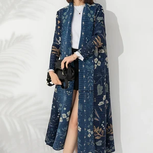 High Quality Factory Women's Robe Plus Size Windbreaker Traditional Muslim Clothing Pleated Design Printed Abaya