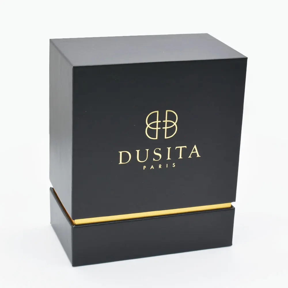 Custom Printed Luxury Cardboard Box Gold Hot Stamping LOGO Black Cosmetic Perfume Packaging Box manufacture