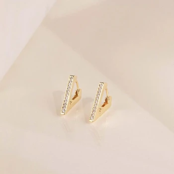 RFJEWEL New Fashion Personality Delicate Gold Plated Zircon Triangle Sterling Silver Earrings
