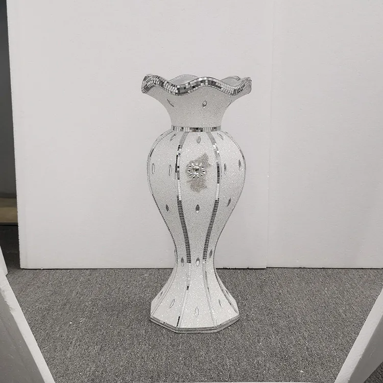 Diamond Home Decoration European Style Luxury White Silver Flower Vase Pot With Crystal