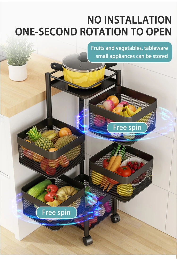 Multi Tier Rotating 360 Degree Rotating Square Shelf Stainless Steel