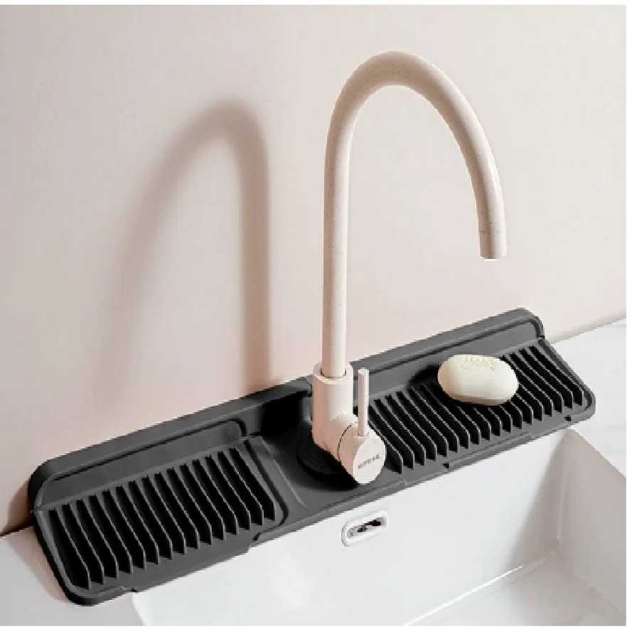 Kitchen Silicone Pad Splash - Proof Wave-patterned Pad Faucet Countertop with Drip-proof Base