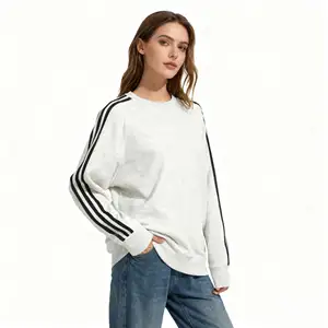 Casual Sporty Unisex Gray Sweatshirt-Three Black Stripes Sleeve Soft Comfortable Waterproof Quick-Dry Anti-Wrinkle Pullover