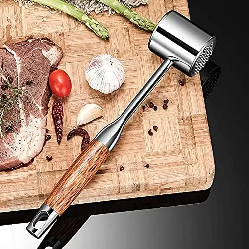 Source Meat Tenderizer Tool - Meat Mallet Hammer 304 Stainless Steel -  Heavy Meat Pounder Dual Sided with Wood Handle for Tenderizing on  m.