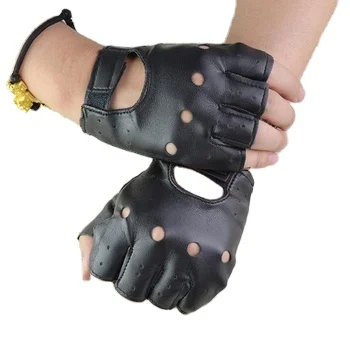 1 пара черные женские перчатки без пальцев из искусственной кожи