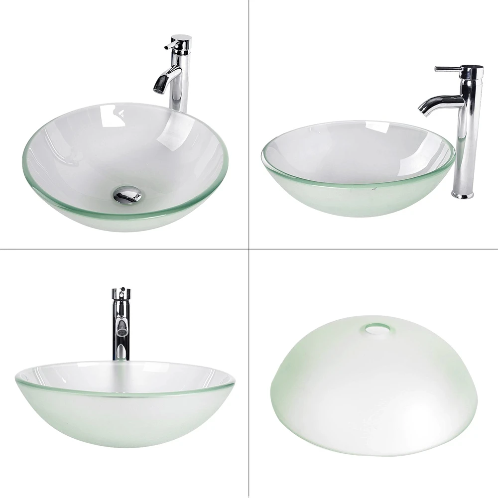 Modern Round Bowl Vanity Sinks Cheap Hotel Use Wall-Hung Tempered Glass Vessel Sink Eco-Friendly Wash Basin