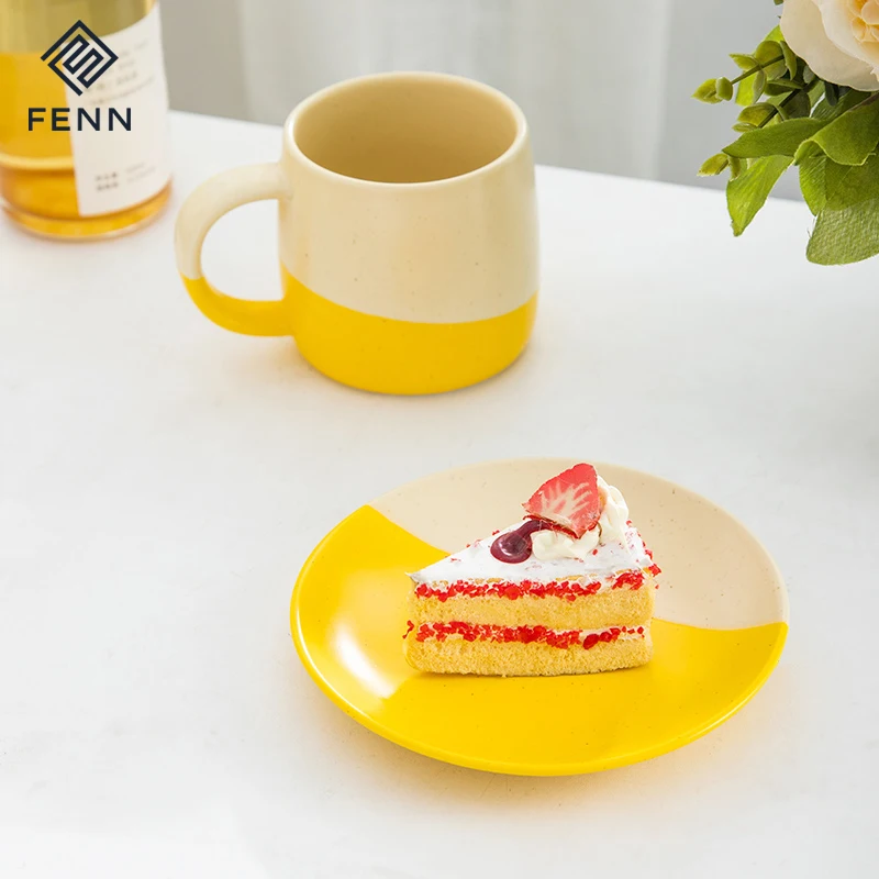 product fenn new fashion creative mug handmade splash ink mug unique porcelain dessert plate ceramic speckled coffee mug cup and saucer-62