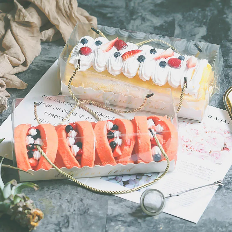 Clear Packing Long Large Swiss Roll Cake Box Custom Printed PET Bakery Packing Dessert Packaging Clear Pastry Box for Cookies