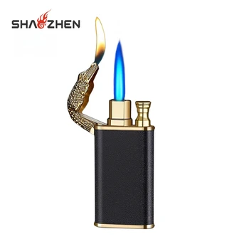 SHAOZHEN Wholesale Cheapest Custom Creative Crocodile Dual Flame Windproof Torch Lighter Wholesale Butane Gas Cigarette Lighter