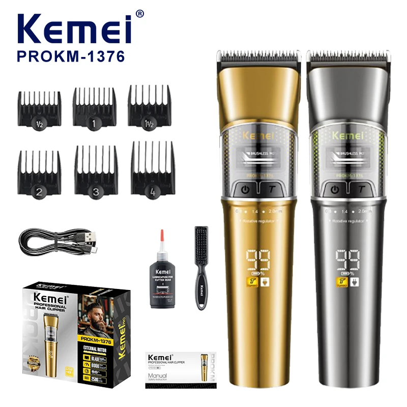 Kemei ProKm-1376, tondeuse professionnelle pour barbier, batterie lithium-ion de 2500 mAh, moteur externe sans balais, coupe précise, tondeuse électrique haute performance