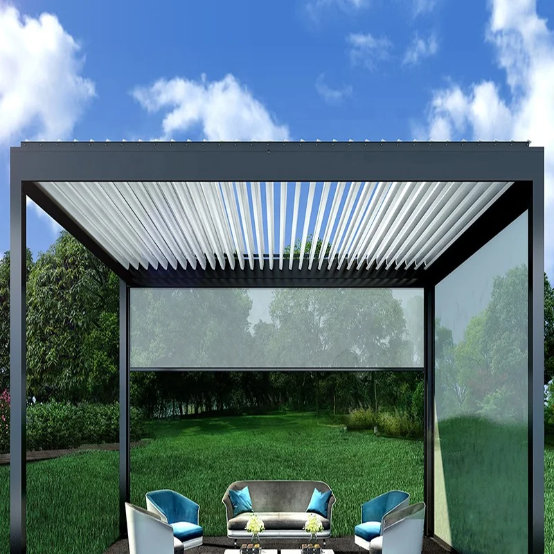 Hot Sale Motorized Aluminum Pergola with Rain and Wind Sensor Electric Pergola Roof System Waterproof Retractable Roof Pergola