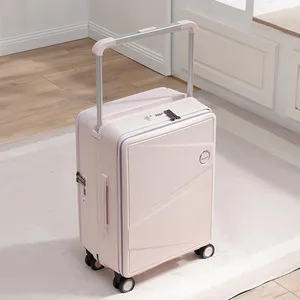 Luxury PP Spinner Travel Luggage Set with Face & Back Open Design TSA Lock Aluminum Trolley System